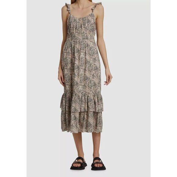 PAIGE 7363J78-6678 Women's Sz L Ecru Multi/Beige Gisella Floral Midi Dress - Picture 11 of 12